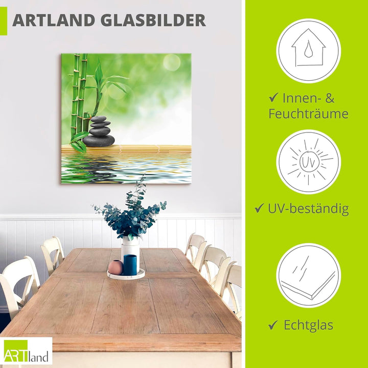 ARTland Glasbilder Wandbild Glas Bild einteilig 50x50 cm Quadratisch Asien Wellness Zen Spa Steine B
