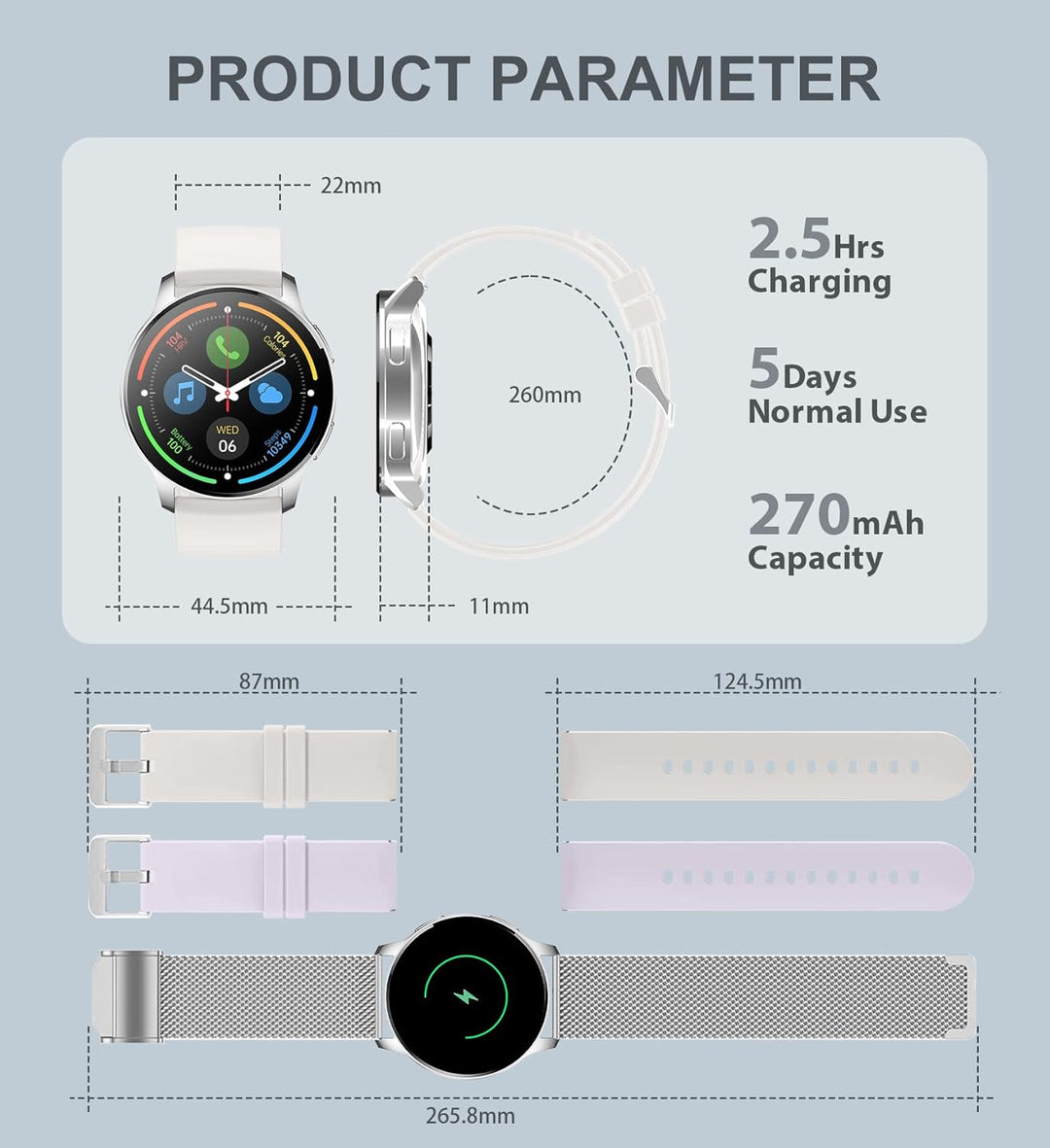 Iaret Smartwatch, 1,32 Zoll runde Armbanduhr mit Telefonfunktion personalisiertem Bildschirm, Musiks