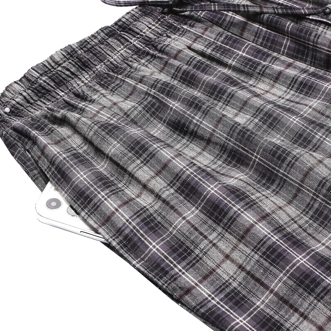 Winovia Herren Schlafanzughose Lang Baumwolle Karierte Pyjamahose Lounge Hose Pyjamaunterteil Freize