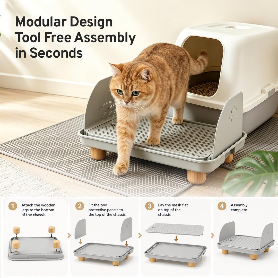 Katzenstreu Rampe mit Filterfunktion - rutschfeste Katzentoilettenstufe mit 4cm Hohe Holzfüsse - Kat