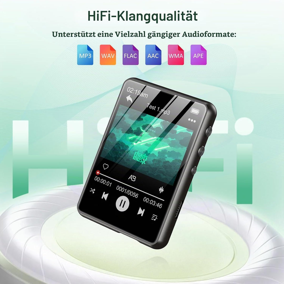 128GB MP3 Player Bluetooth 5.3, ZAQE 2.4" Full Touchscreen Tragbarer Sport MP3 Player,Eingebaute Hig