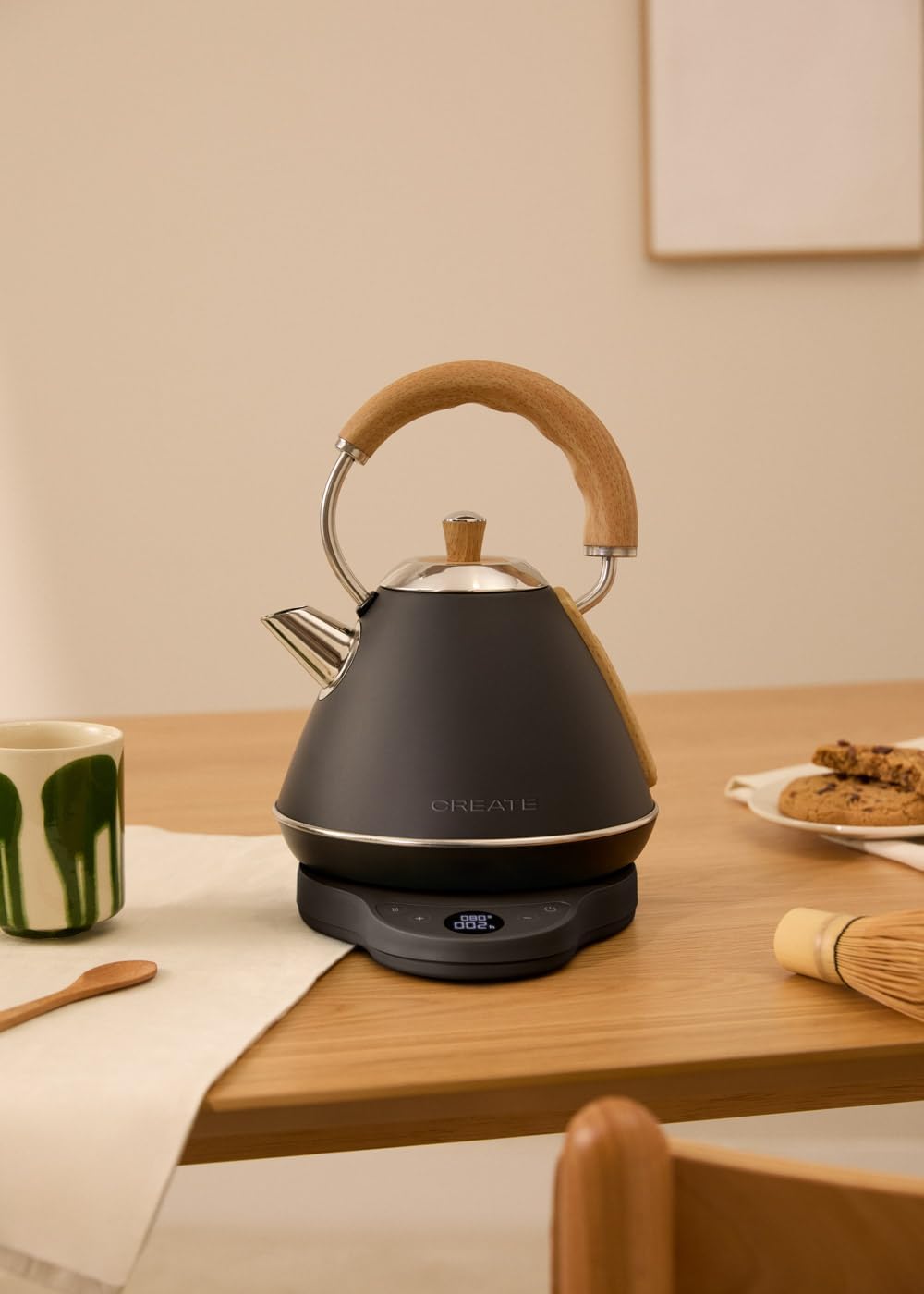 CREATE/KETTLE RETRO PRO/Wasserkocher mit Temperaturregelung 1L Schwarz/Automatische Abschaltung, Sch
