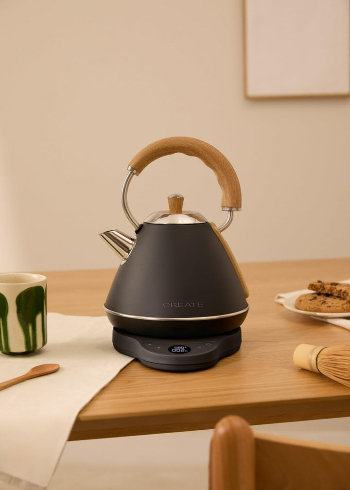 CREATE/KETTLE RETRO PRO/Wasserkocher mit Temperaturregelung 1L Schwarz/Automatische Abschaltung, Sch