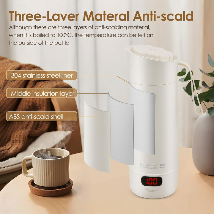 Reise Wasserkocher Klein 400ML,Tragbarer Reisewasserkocher mit Temperatureinstellung-304 Edelstahl-4