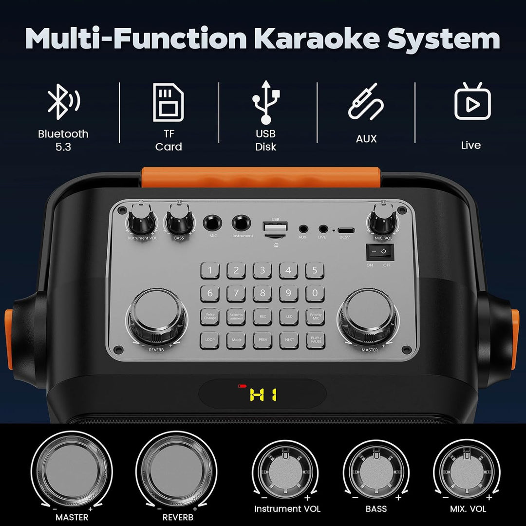 JYX Karaoke Machine mit 2 Mikrofones, Tragbaren Bluetooth Lautsprecher mit RGB-Licht, Karaoke Anlage
