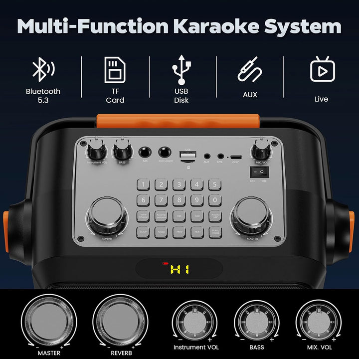 JYX Karaoke Machine mit 2 Mikrofones, Tragbaren Bluetooth Lautsprecher mit RGB-Licht, Karaoke Anlage