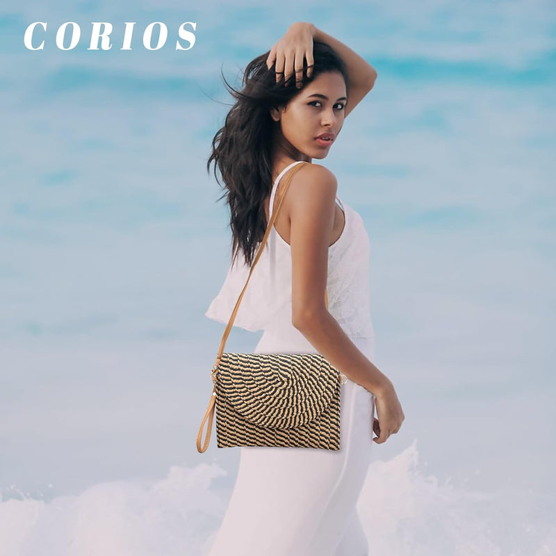 CORIOS Damen Gewebte Tasche Sommer Strandtaschen Handgefertigte Strohtasche Böhmische Tote Beutel Fr