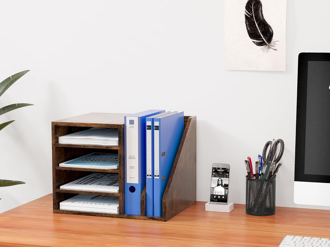 EasyPAG 6 Fächer Holz A4 Büro Schreibtisch Organizer Dokumentenhalter Aktenablage Zeitschriftenhalte