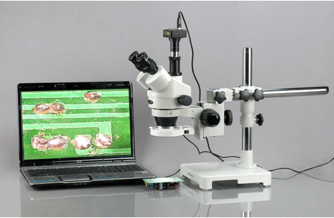 AmScope SM-3TX-80S Trinokulares Zoom Stereomikroskop mit Auslegerständer und 80 LED-Licht, 3.5X-45X,
