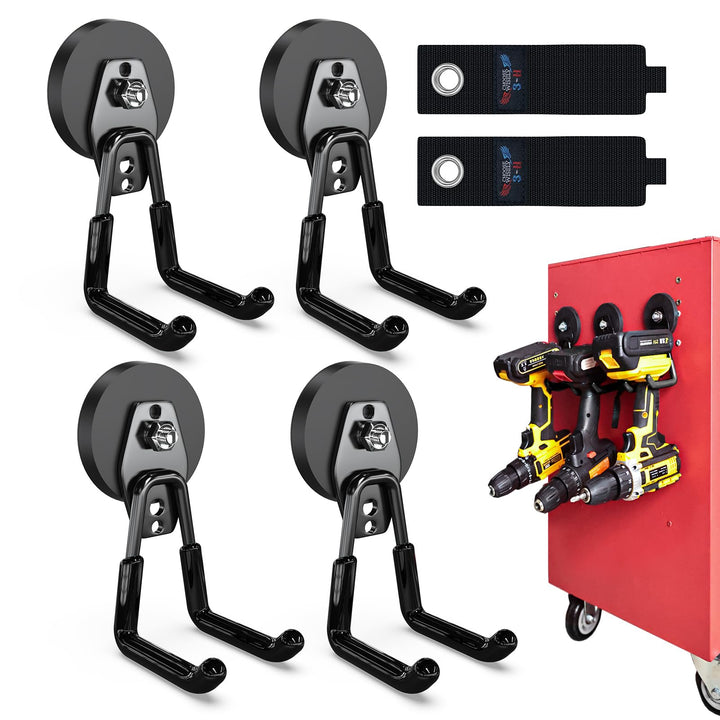 3-H 4 Stück Garage Haken Magnetische Haken Magnethaken Doppelhaken mit 2 Aufbewahrungsgurt für Gerät