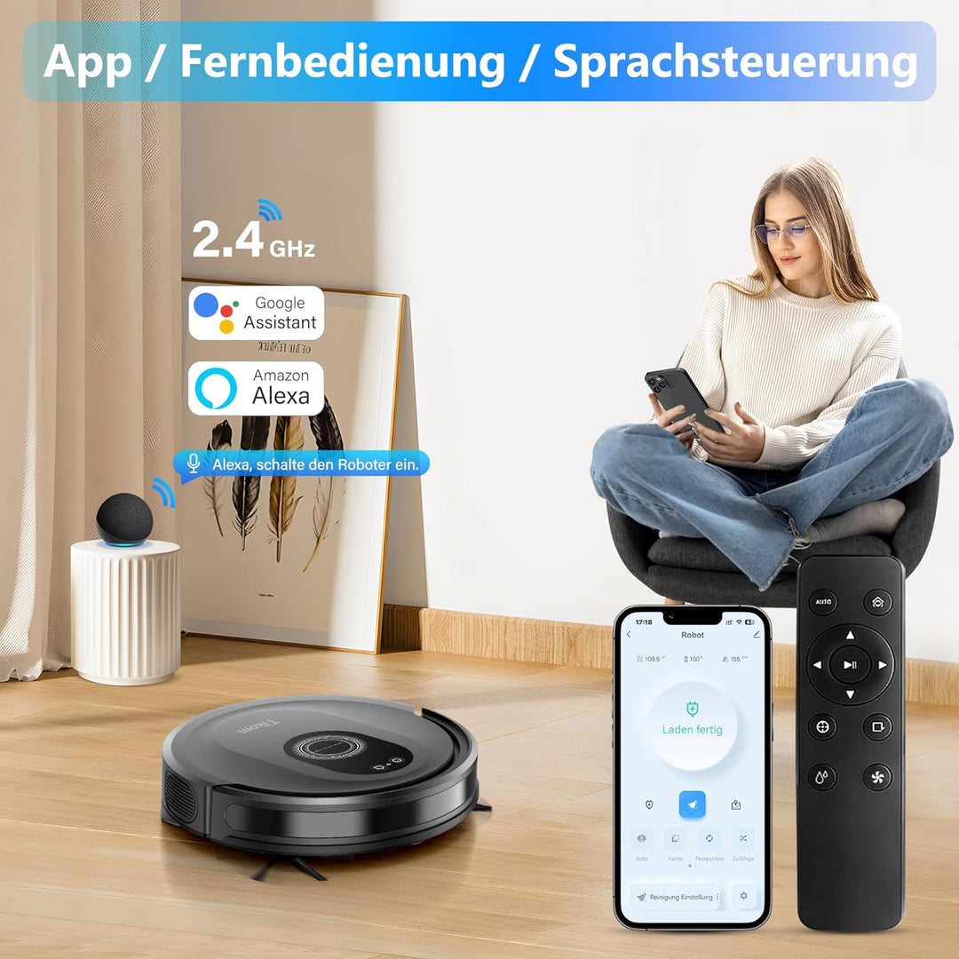 Tikom Saugroboter mit Wischfunktion 2 in 1, G8000 Max Staubsauger Roboter, 5000Pa Starke Saugkraft R