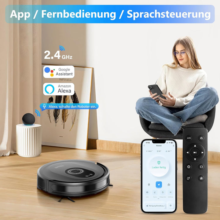 Tikom Saugroboter mit Wischfunktion 2 in 1, G8000 Max Staubsauger Roboter, 5000Pa Starke Saugkraft R