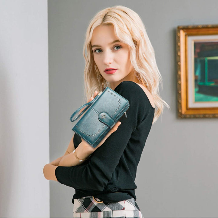 FANDARE Retro Geldbörse Wasserdicht Lange Portemonnaie Herren Damen Brieftasche Leder Portmonee Beut