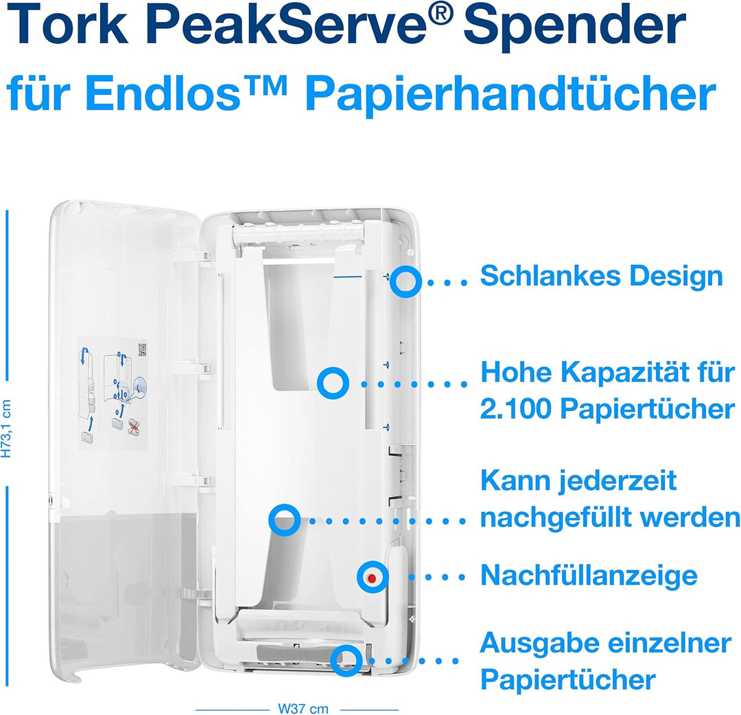 Tork PeakServe Spender für Endlos Papierhandtücher Weiss H5 Hohe Kapazität Elevation 552500