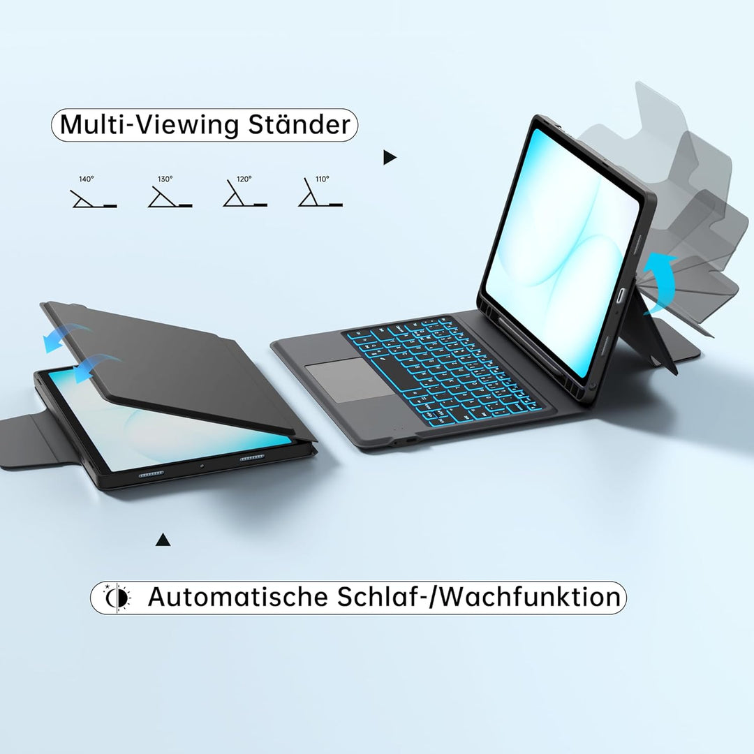 Für Samsung Galaxy Tab A11+/A9+ 11 Zoll Hülle mit Tastatur - Folio 7 Farbige Beleuchtete Tablet Cove