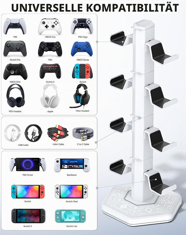 Gaming Controller Ständer mit 9 RGB Lichtmodi, Headset Halterung Tisch mit Abnehmbarer Controller Ha