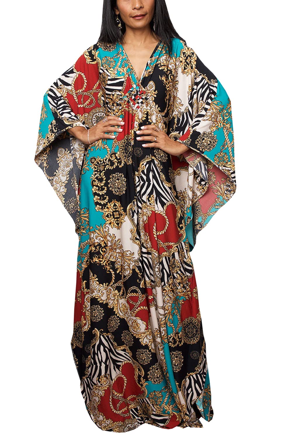 YouKD Sommer Geblümter Loser Kaftan Boho-Strand Bikini Aufdecken Kleid Plus Grösse Robe für Damen Ei