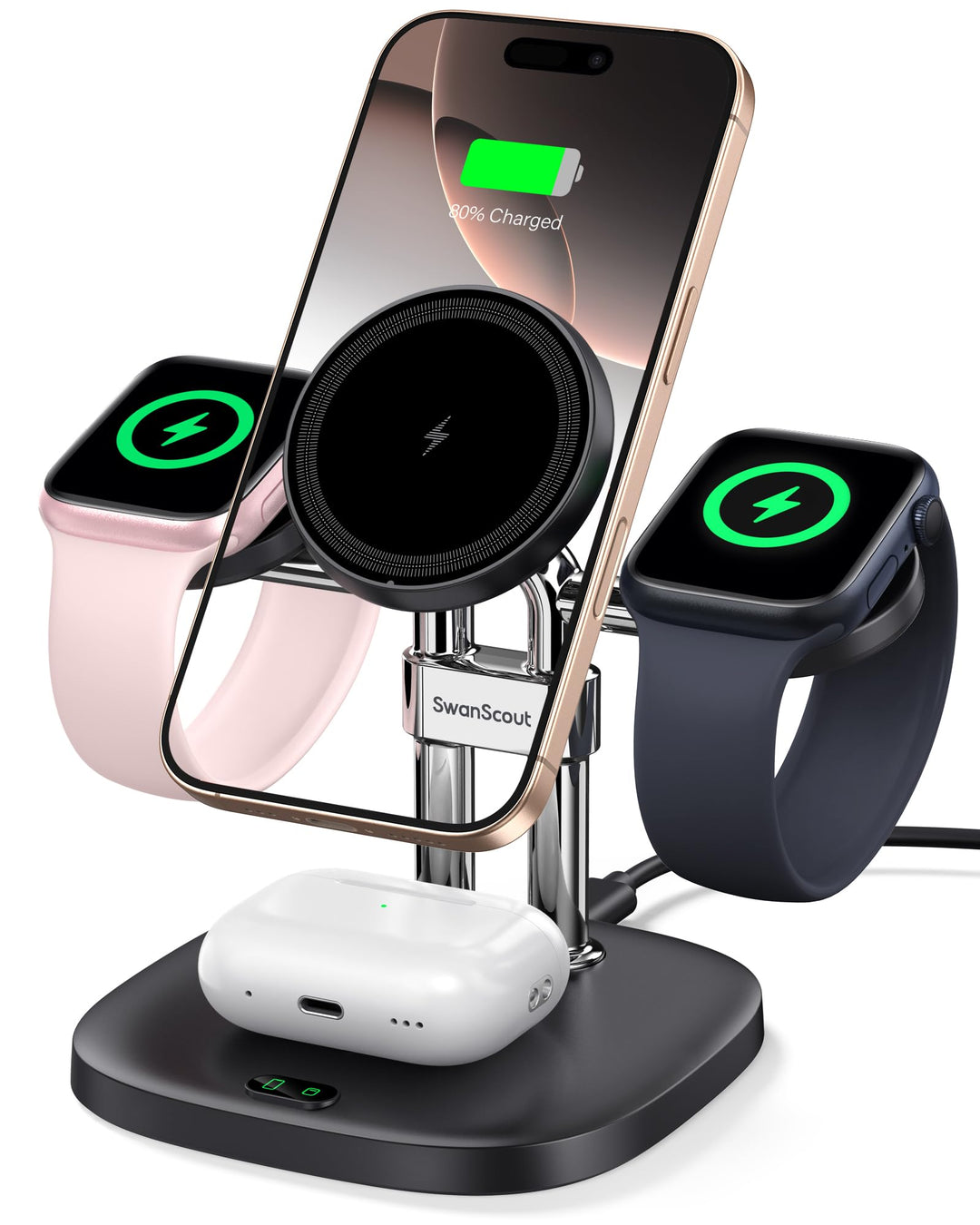 Fast Dual Ladestation für Apple Watch 11/Ultra 3/SE 3, Induktive Ladestation für iPhone Air/17 Pro M
