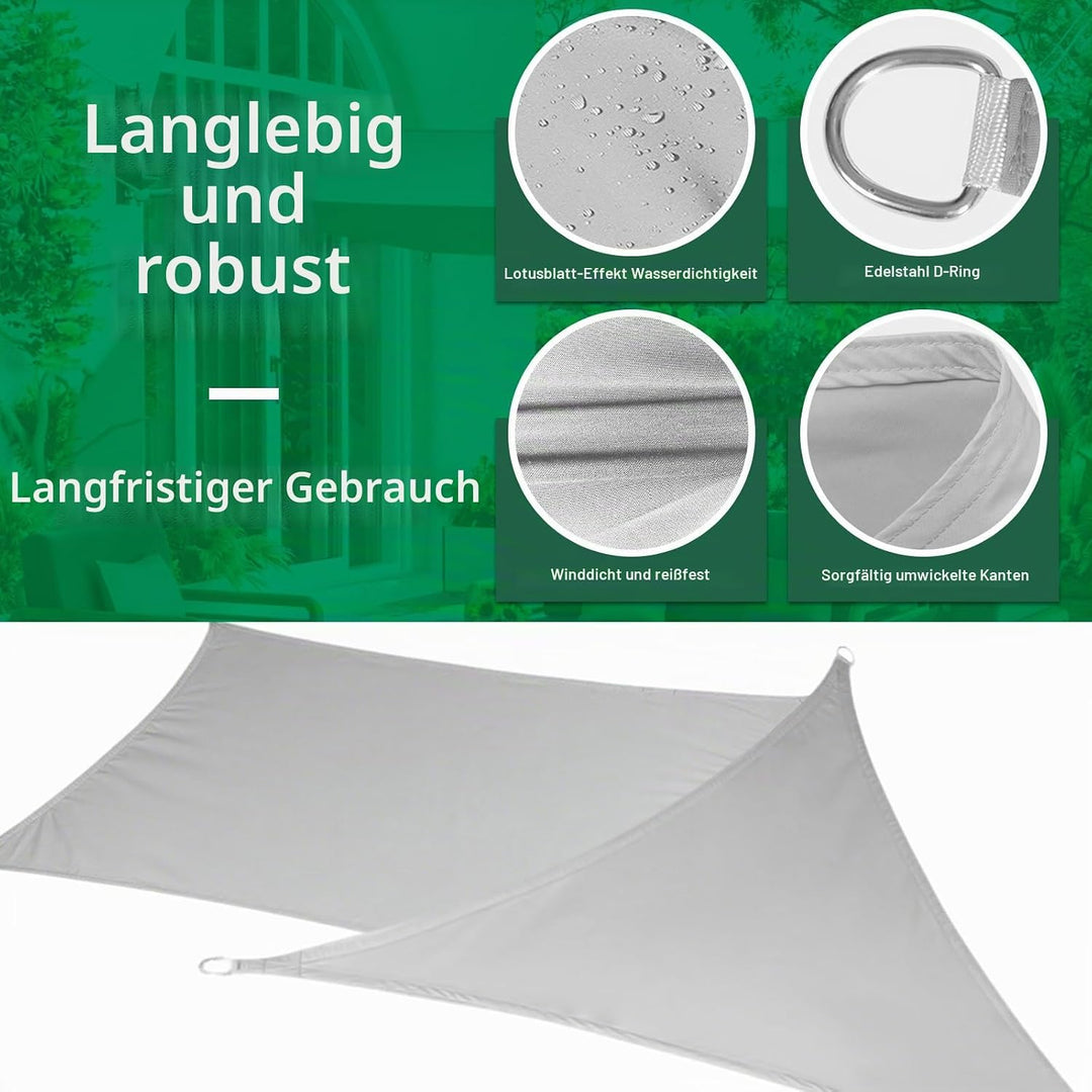 Sonnensegel, Rechteck 3×3 m, 420D Oxford Stoff, wasserdicht, UV-Schutz 3M*3M Grau 3M*3M, 3M*3M Grau