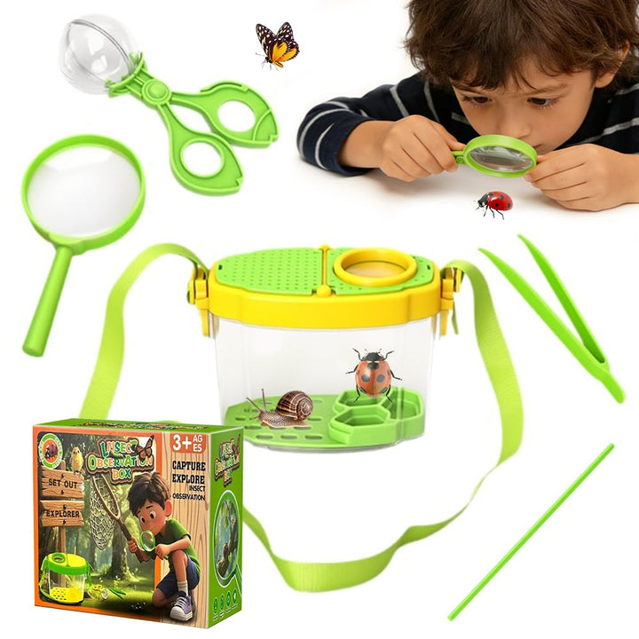 Entdecker Set für Kinder ab 4, 8 Stück Forscherset für Kinder mit Insekten Beobachtungsbox, Lupengla