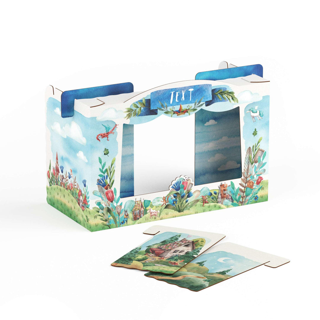 Tisch Puppentheater 47,3 x 75 x 38 cm aus Pappe Theater Karton - Kasperletheater inkl. Kulissen Mini