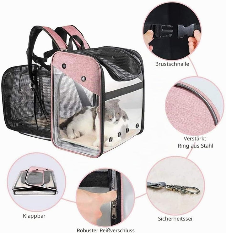 Transporttasche Rucksack Haustiere Hunde Katzen 10kg, Erweiterbare Grosse Tragbare Katzenrucksack Hu