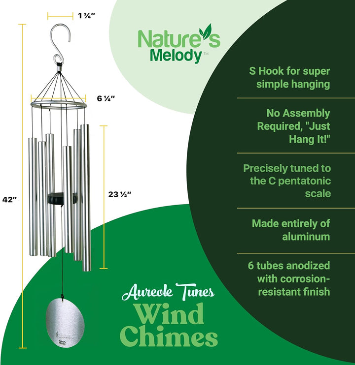 NATURE'S MELODY - Aureole Tunes Klangspiel, ca. 42 Zoll / ca. 106 cm, silberfarben, Silber