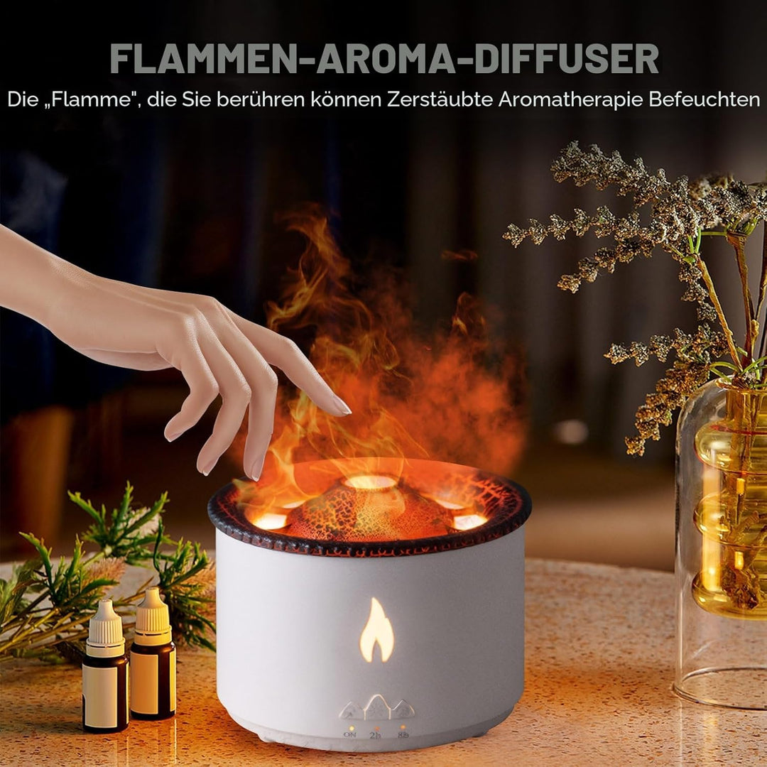 Vulkan Luftbefeuchter Flammen Aroma Diffusor: 360ml Aromatherapie Luftbefeuchter 2 Nebelmodus Luftbe