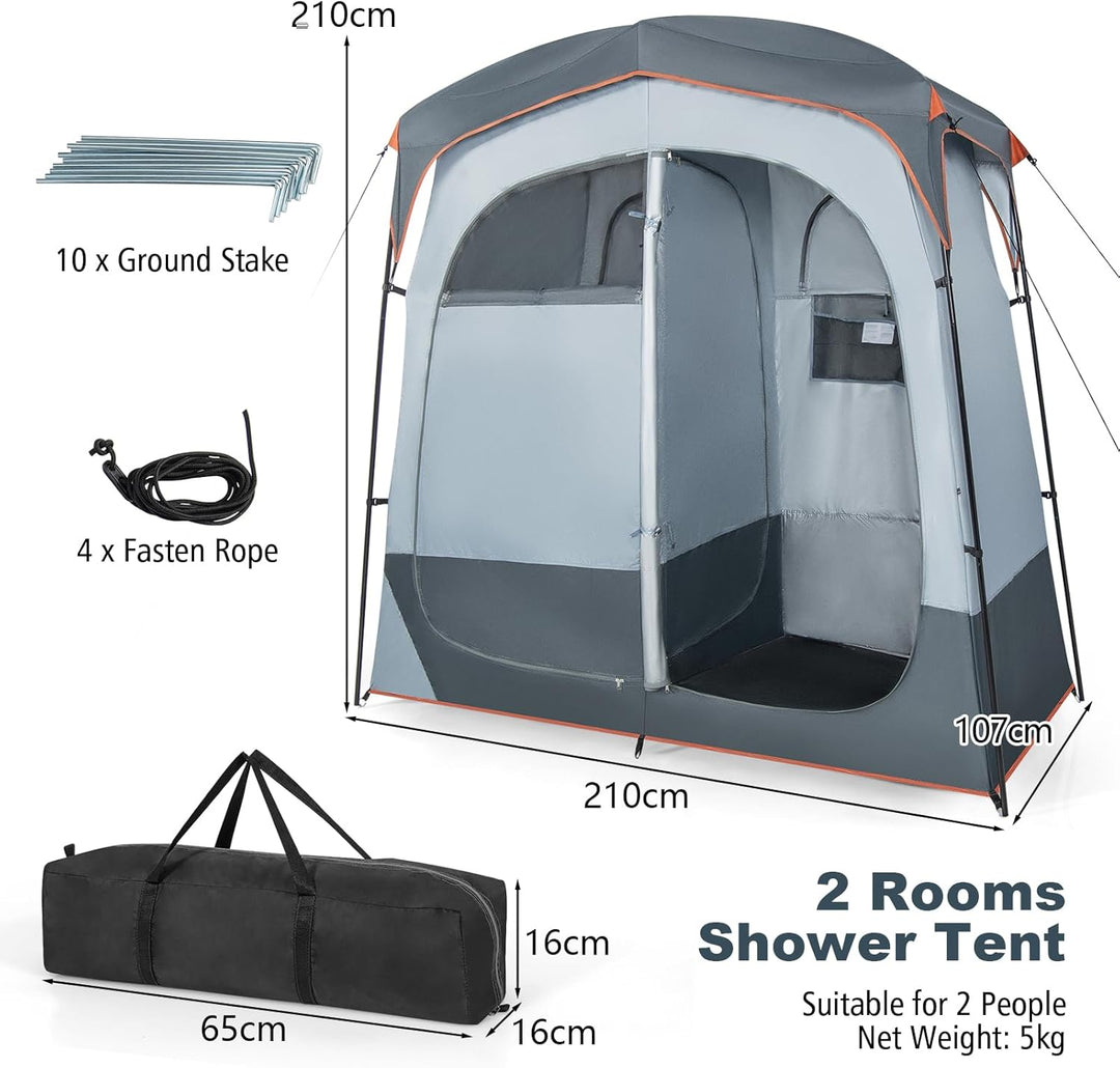HOMASIS Duschzelt für 2 Personen, tragbares Umkleidezelt für Camping, Toilettenzelt mit Aufbewahrung