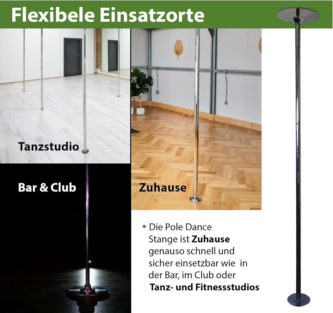 Profi Pole Dance Tanzstange 45mm, GoGo Tabledance mit Static + Spinning Funktion, von 223 - 274 cm H