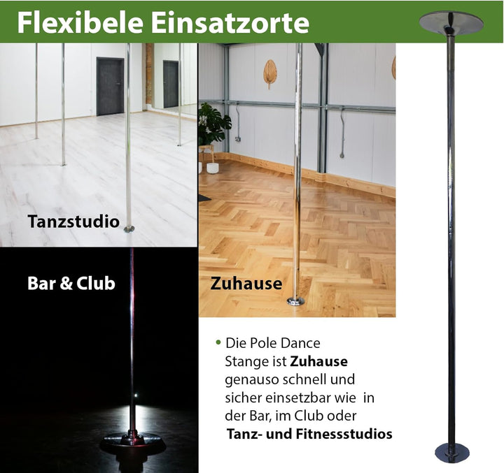 Profi Pole Dance Tanzstange 45mm, GoGo Tabledance mit Static + Spinning Funktion, von 223 - 274 cm H