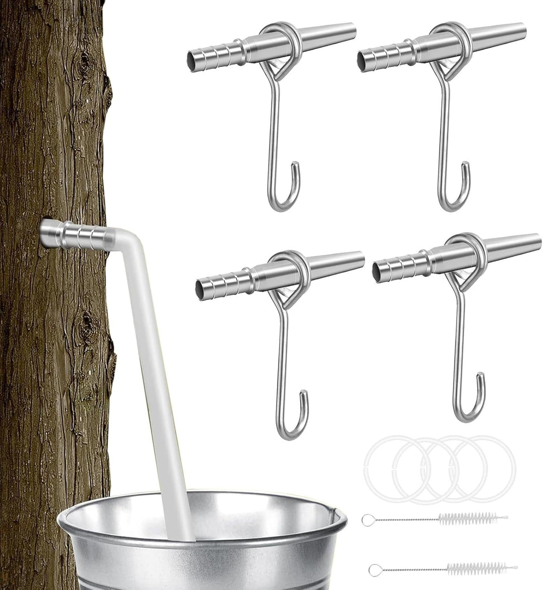 Tree Sap Tapping Kit, 4-Set Portable Maple Tree Taps Drill Bits, Stainless Steel Spiles & Trunk Fauc