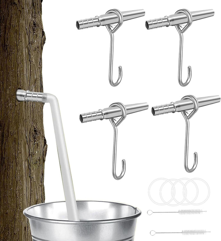 Tree Sap Tapping Kit, 4-Set Portable Maple Tree Taps Drill Bits, Stainless Steel Spiles & Trunk Fauc