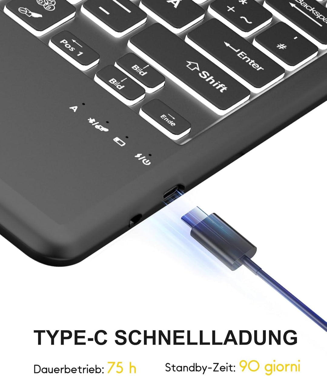 Hülle mit Deutscher QWERTZ-Tastatur für Samsung Galaxy Tab S10 Plus 12,4 Zoll (2024), S9 Plus (2023)