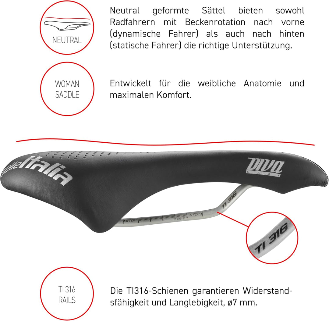 Selle Italia Unisex – Erwachsene Diva Gel Superflow Sattel S Schwarz, S Schwarz