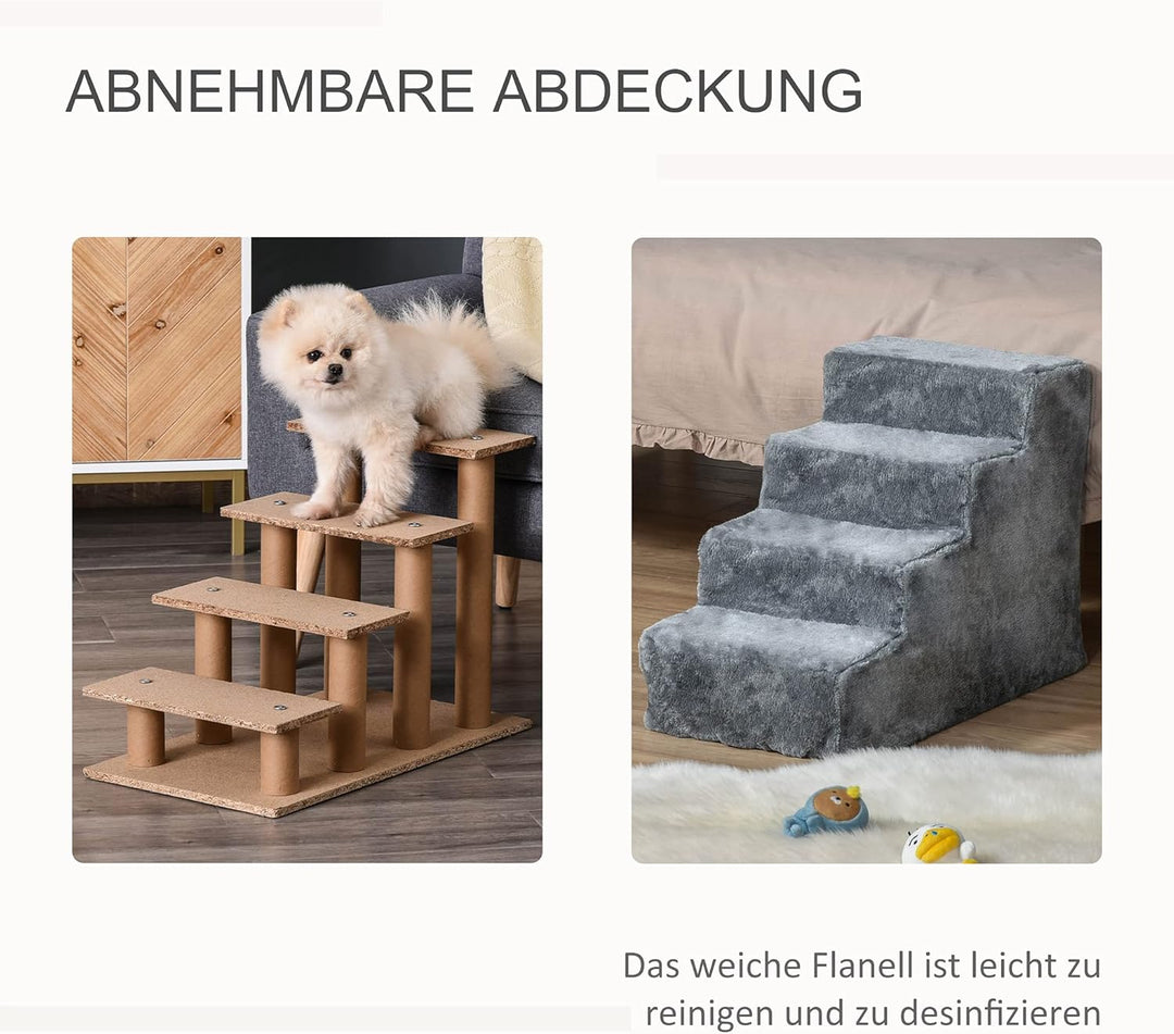 PawHut Hundetreppe 4 Stufen 44 cm Hoch Haustiertreppe für Kleine Hunde Katzentreppe Hunderampe mit W