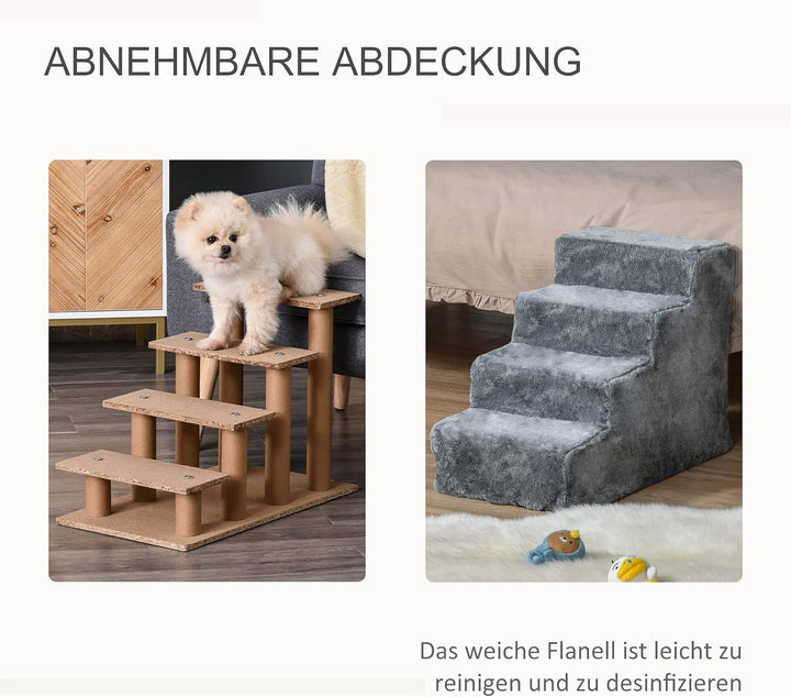 PawHut Hundetreppe 4 Stufen 44 cm Hoch Haustiertreppe für Kleine Hunde Katzentreppe Hunderampe mit W