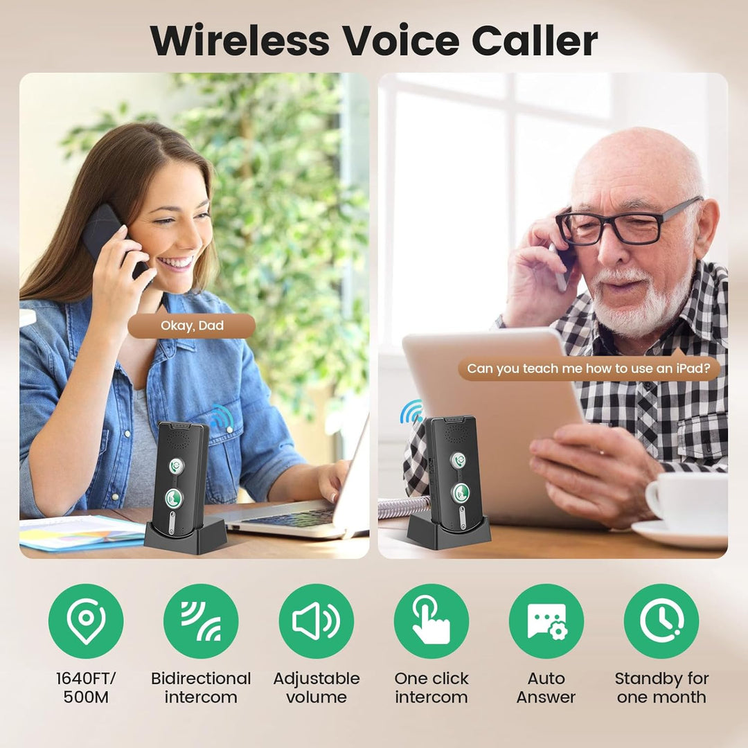 2 Wege Gegensprechanlagen 1000M, Smart Voice Intercom mit 38 Klingeltöne, Kabellose Notruf-Gegenspre