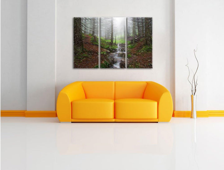 Pixxprint Bach im Wald / 3-Teilig/Gesamtmass 120cm Leinwandbild bespannt auf Holzrahmen/Wandbild Kun