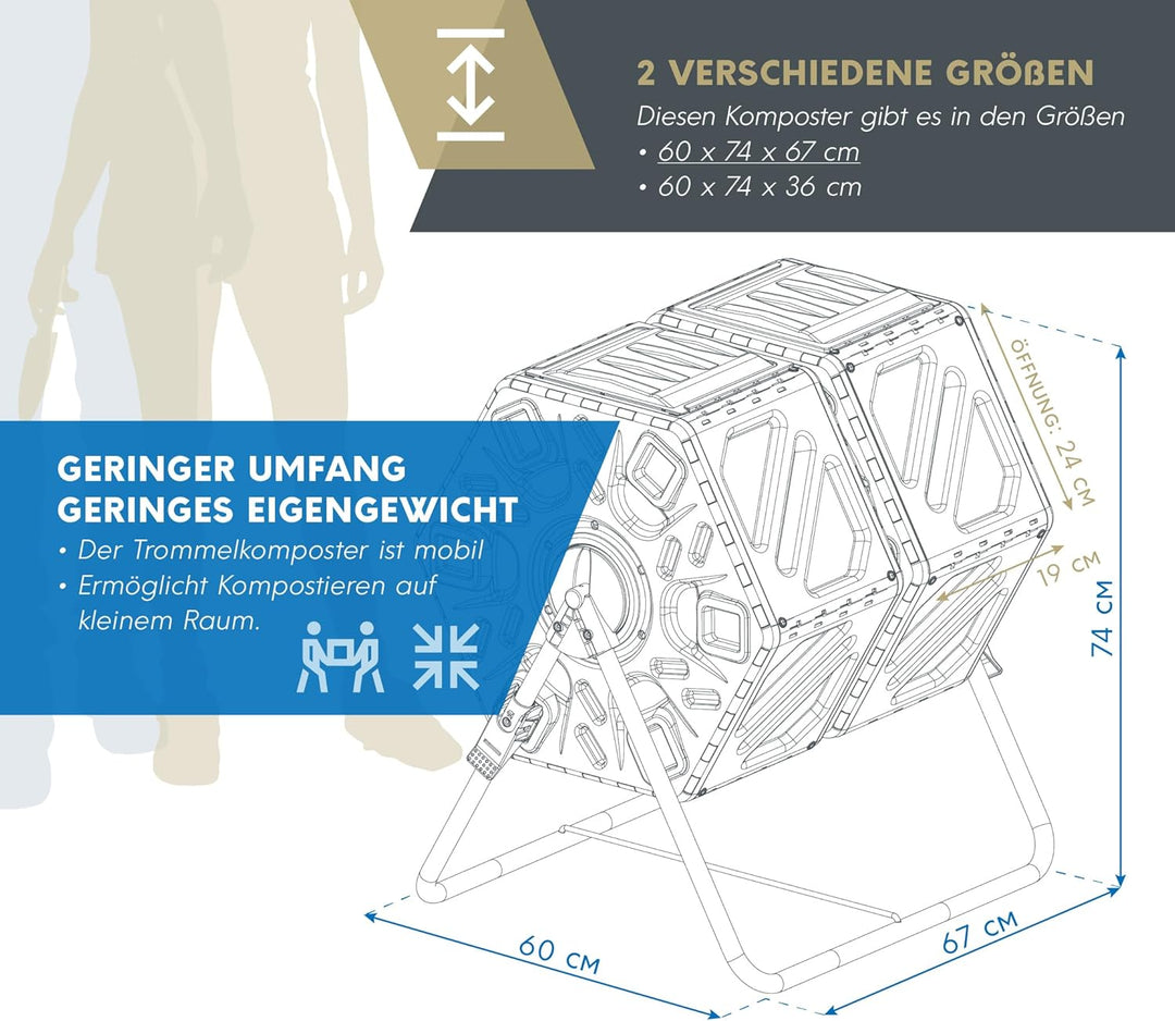 WESTMANN Kunststoff Trommelkomposter Humus-Duo | 2er rotierender Komposter | 120 L | Mobiler Kompost