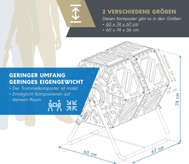 WESTMANN Kunststoff Trommelkomposter Humus-Duo | 2er rotierender Komposter | 120 L | Mobiler Kompost