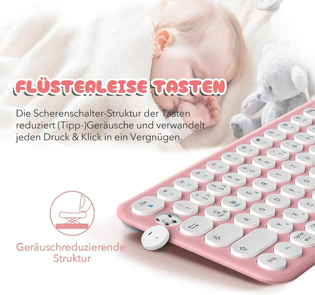 XTREMTEC kabellose Tastatur und Maus,Retro runde Schreibmaschine Tastatur,Slim Funktastatur leise Se