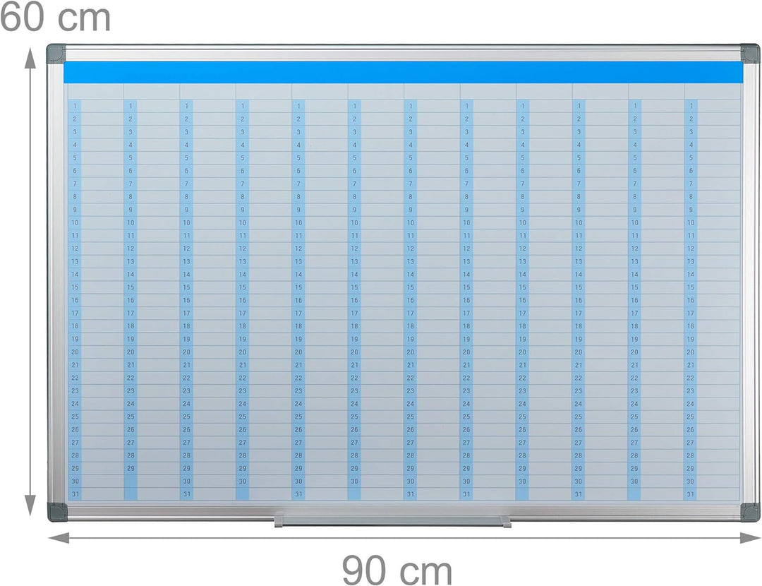 Relaxdays Whiteboard, Jahresplaner, abwischbar, magnetisch, Planungstafel mit Stiftablage, Magnetwan