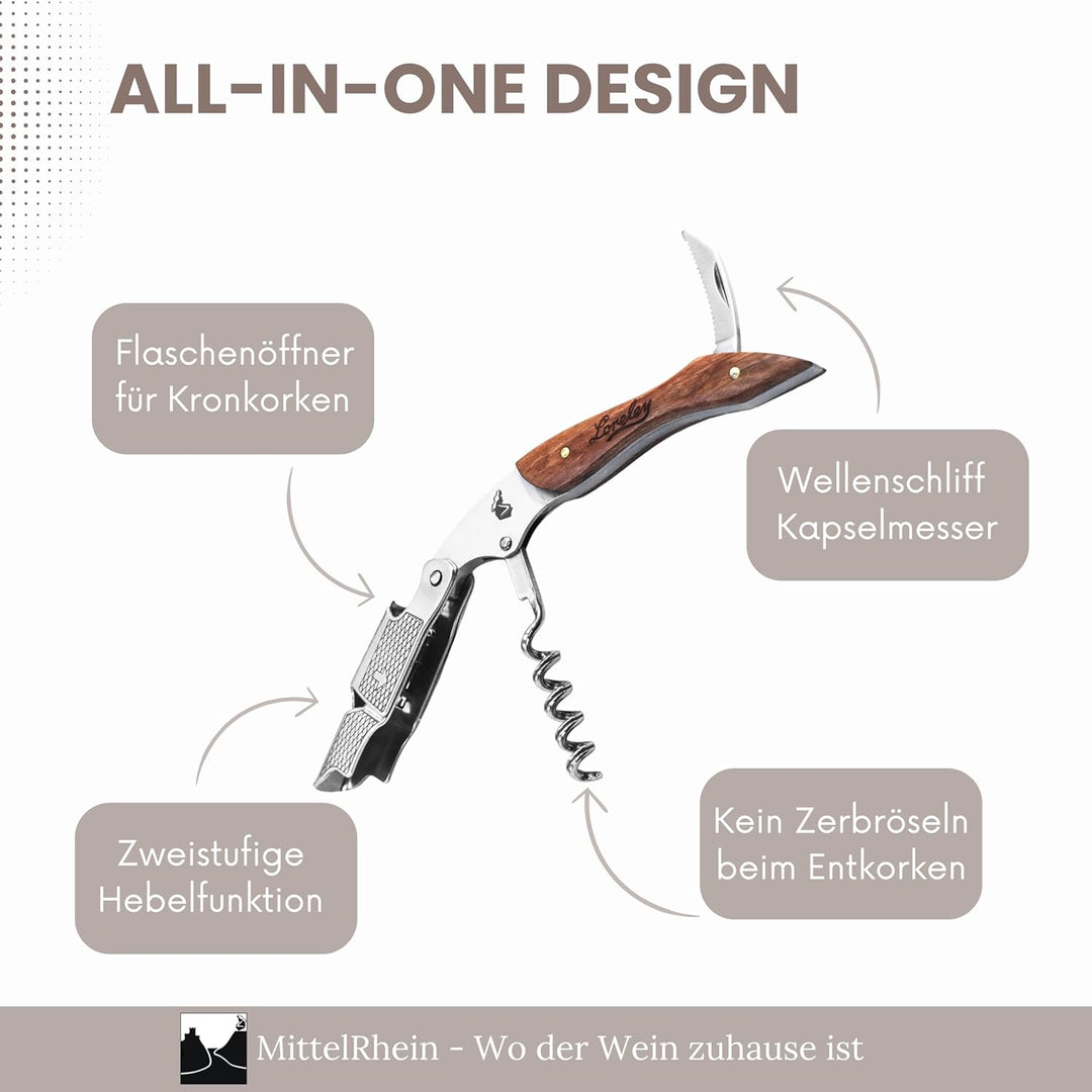 LORELEY® MITTELRHEIN Germany Premium Kellnermesser | Korkenzieher | Weinöffner | Flaschenöffner aus