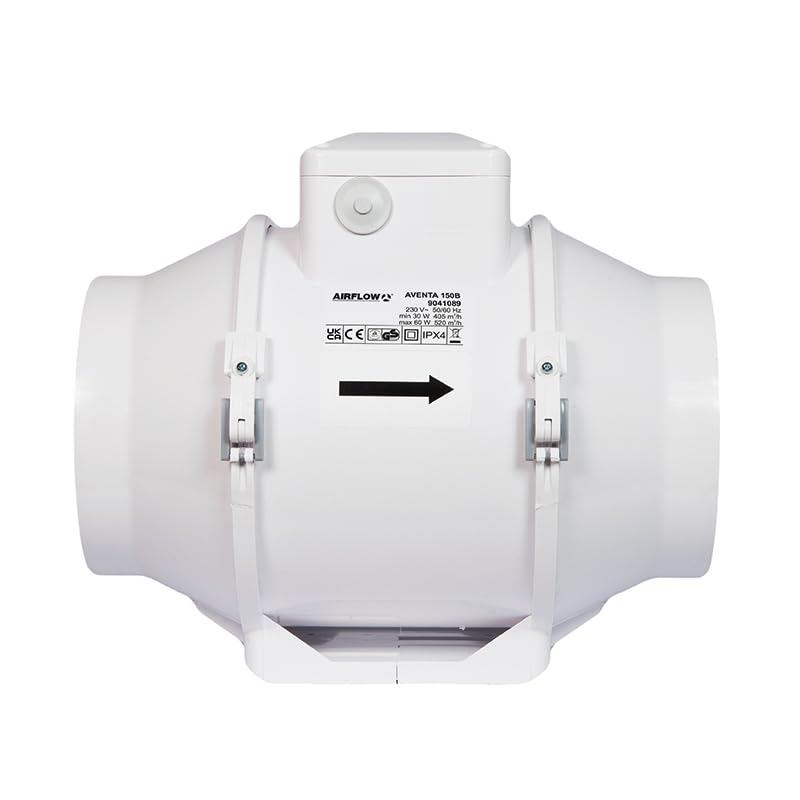 Airflow Aventa 150T Rohrventilator mit Timer – Energiesparend 30W, Luftstrom 112–144 l/s, 2-Stufen,