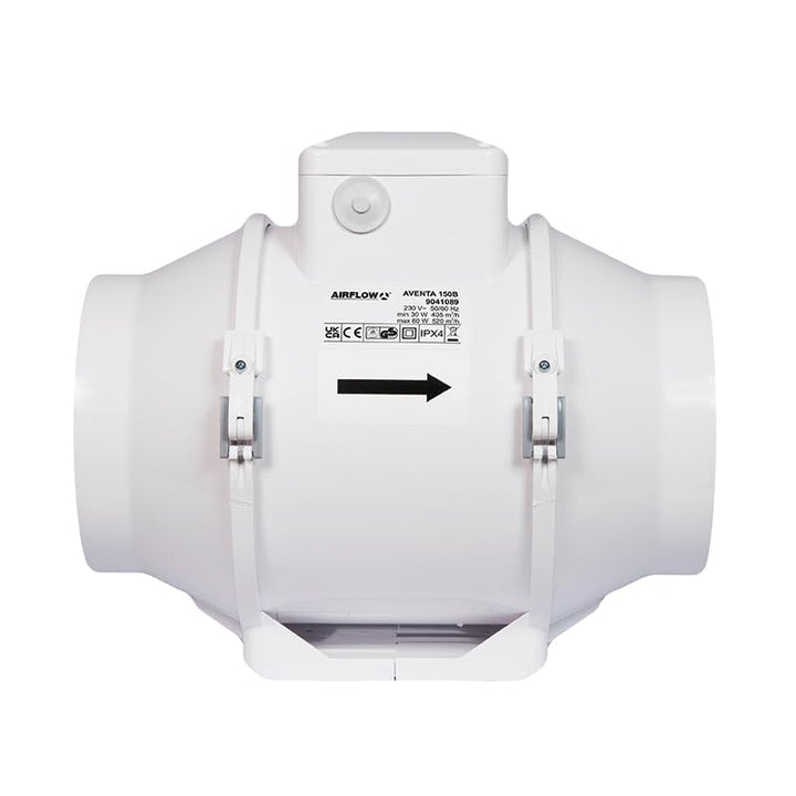 Airflow Aventa 150T Rohrventilator mit Timer – Energiesparend 30W, Luftstrom 112–144 l/s, 2-Stufen,