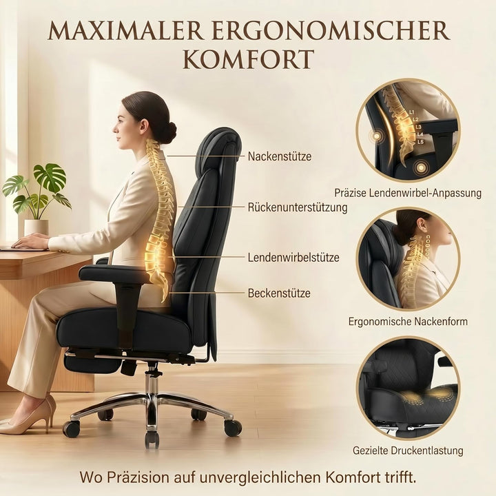 EXCEBET XXL Chefsessel bis 180kg Belastbar, Ergonomischer Bürostuhl mit Taschenfederkern, Breiter Dr