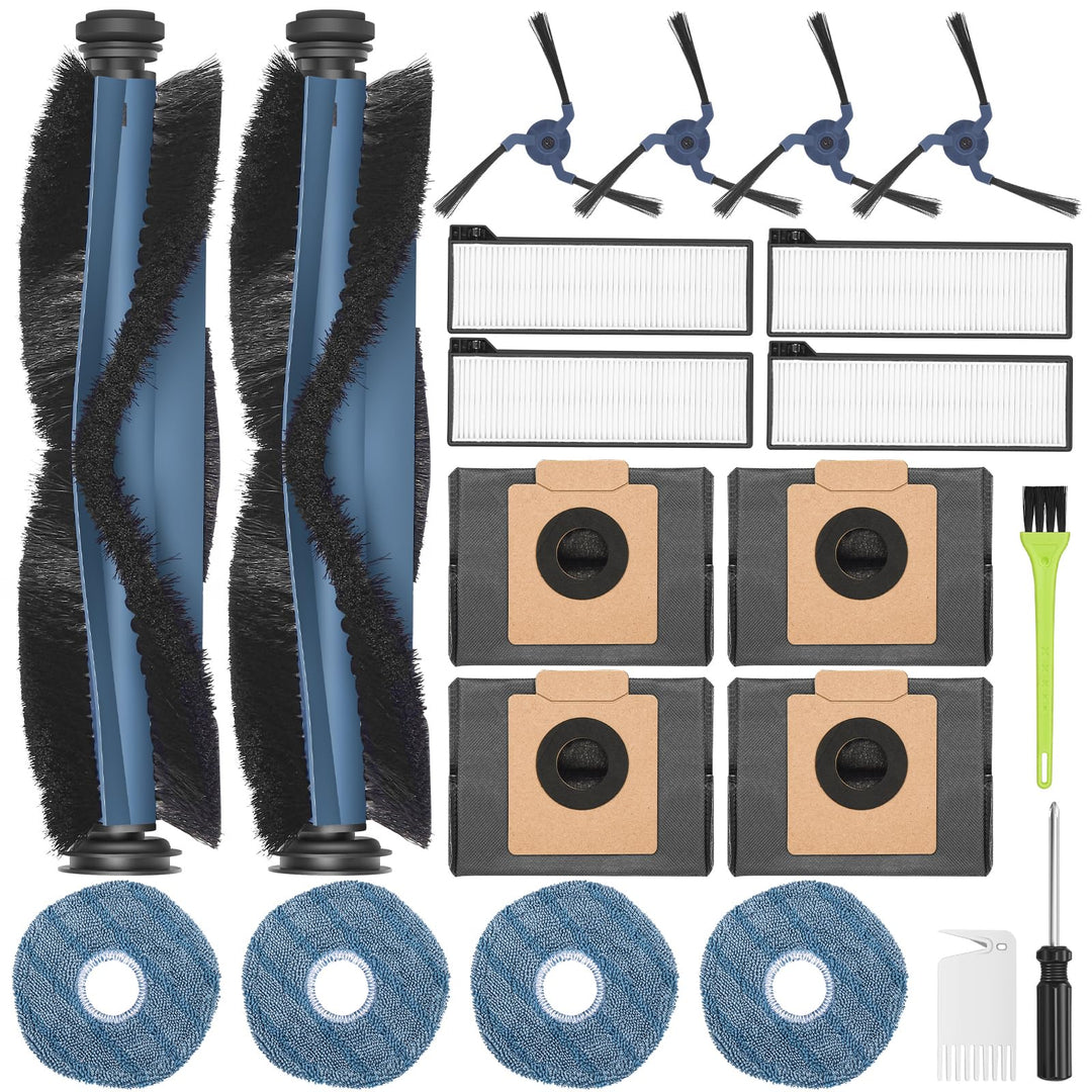 21 Stück Ersatzteile Zubehörset für Eufy X10 Pro Omni Staubsauger, 2 Hauptbürsten, 4 Seitenbürsten,
