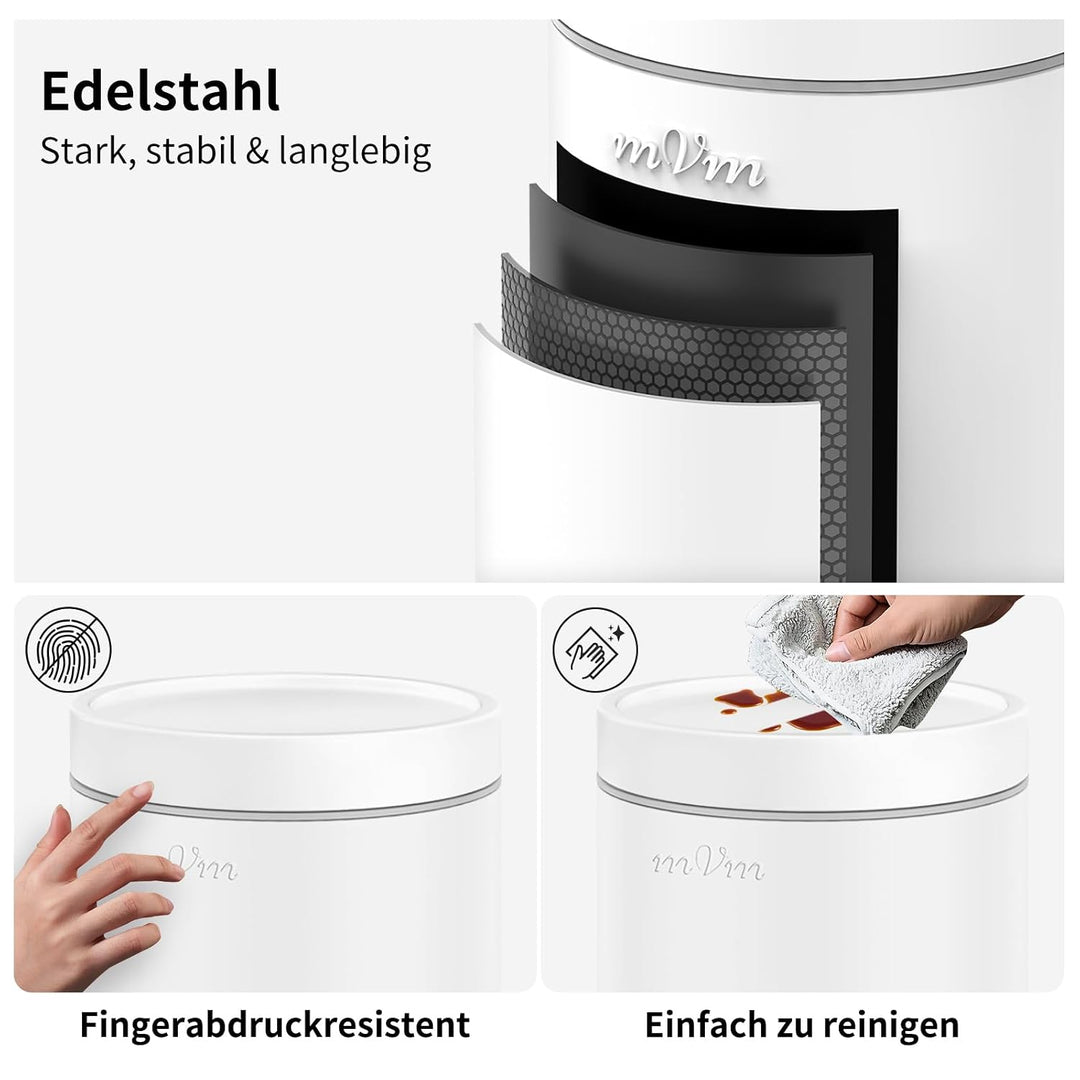 mVm Mülleimer Bad 5L, Mülleimer mit Deckel, Weiss | Soft-Close, Herausnehmbarem Inneneimer, Fingerab
