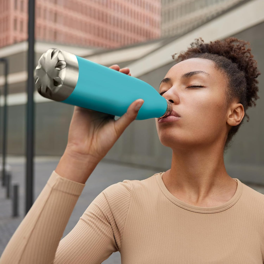 H2O Trinkflasche aus Edelstahl 1 Liter Auslaufsicher | Doppelwandig isoliert hält Getränke bis 24 St